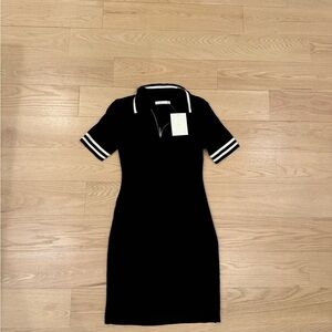 OAK + FORT Black Polo Dress with White Stripes
